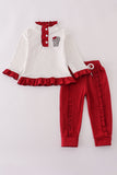 Alabama polka dot elephant french knot ruffle pants set - Aaria Tees Aaria Tees