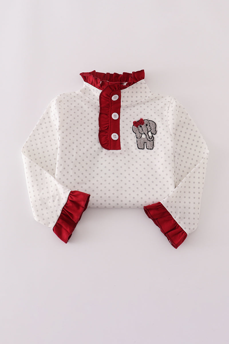 Alabama polka dot elephant french knot ruffle pants set - Aaria Tees Aaria Tees