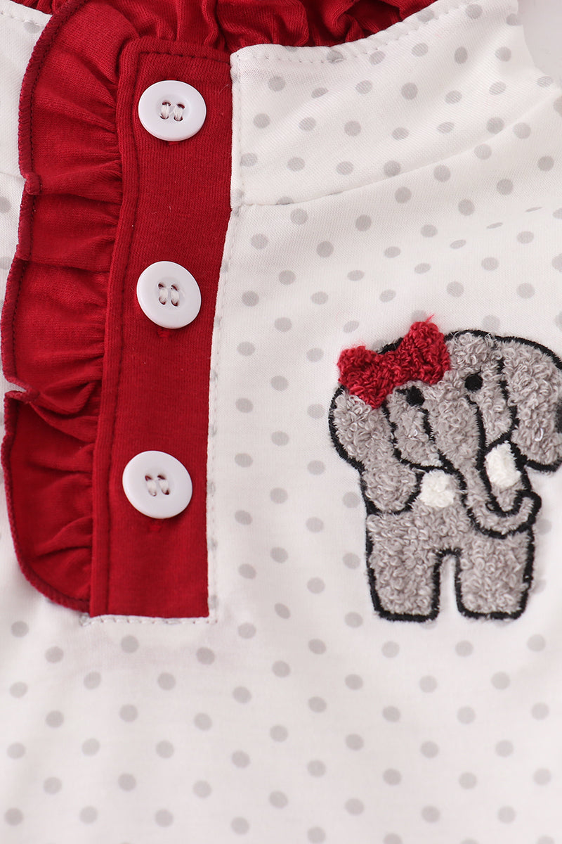 Alabama polka dot elephant french knot ruffle pants set - Aaria Tees Aaria Tees