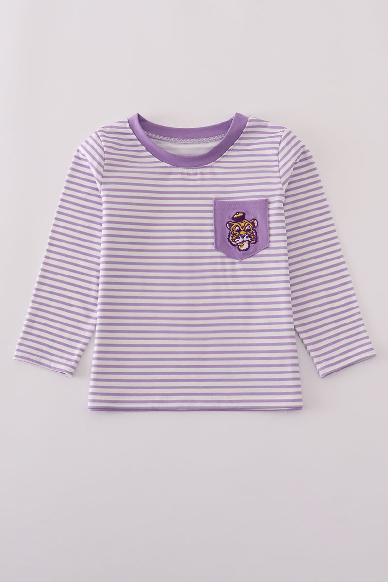 Purple LSU embroidery stripe top - Aaria Tees