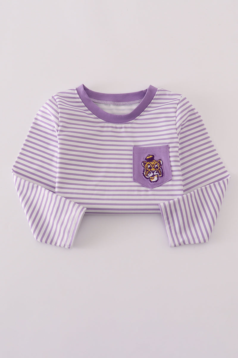 Purple LSU embroidery stripe top - Aaria Tees Aaria Tees