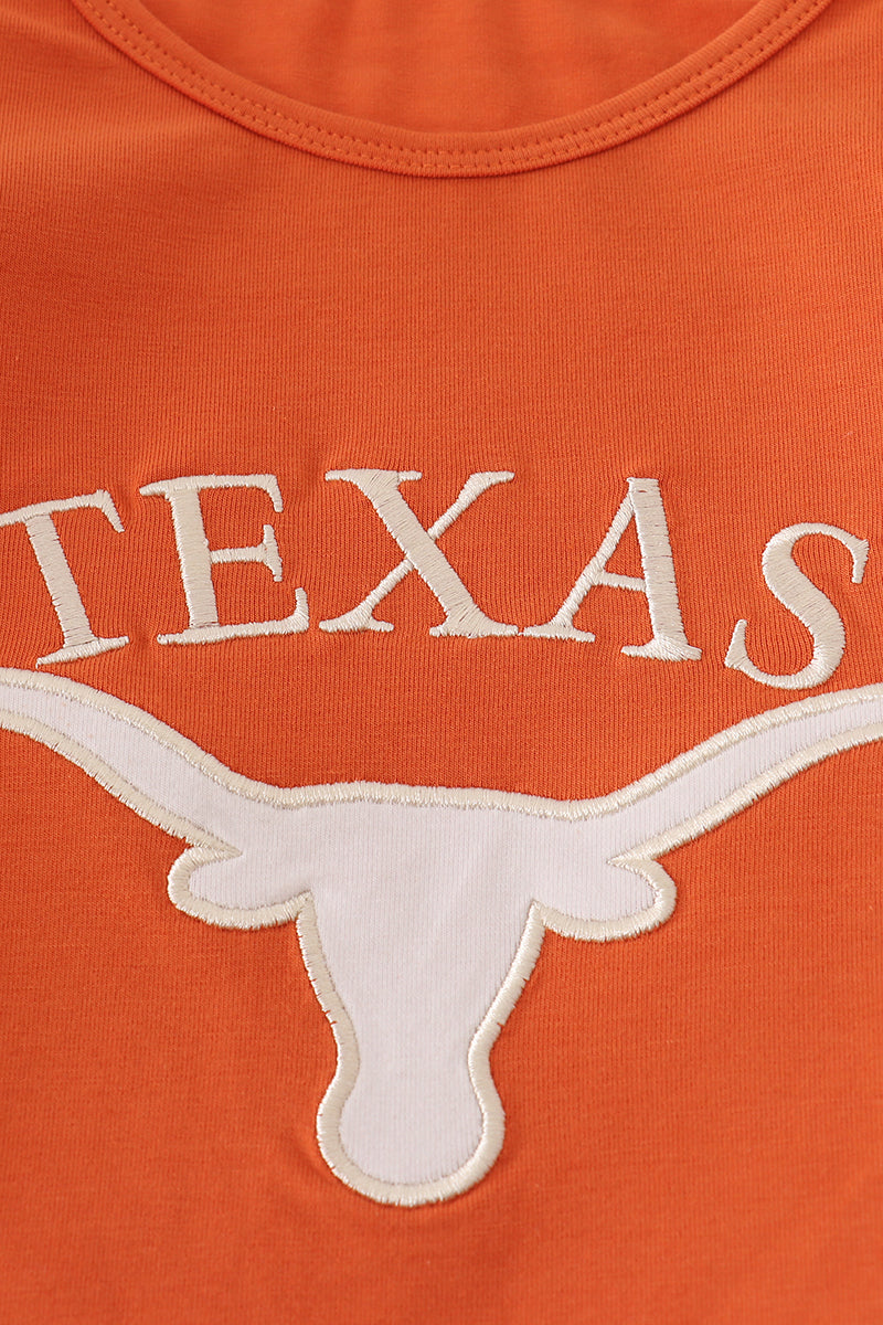 Rust Texas embroidery bow skorts set - Aaria Tees Aaria Tees