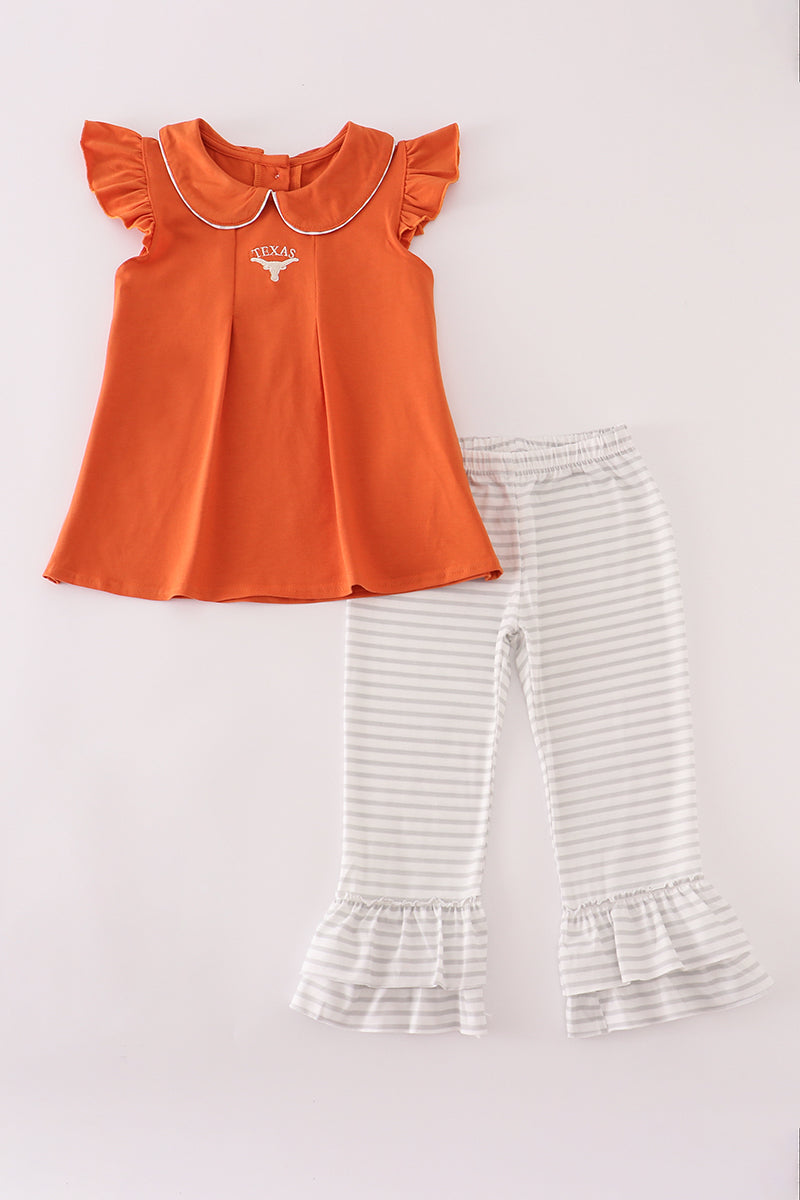 Rust Texas embroidery ruffle pants set - Aaria Tees Aaria Tees