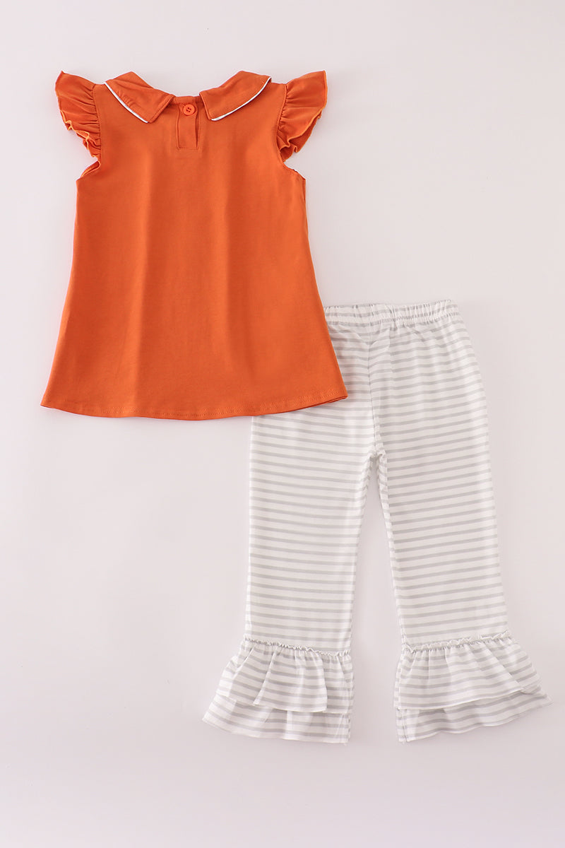 Rust Texas embroidery ruffle pants set - Aaria Tees Aaria Tees