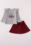 Maroon Mississippi embroidery bow skorts set - Aaria Tees Aaria Tees