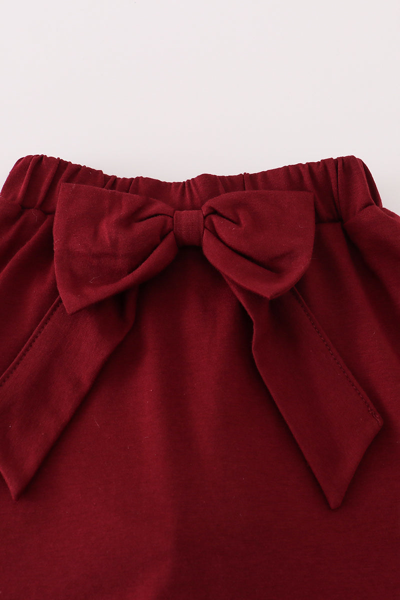Maroon Mississippi embroidery bow skorts set - Aaria Tees Aaria Tees