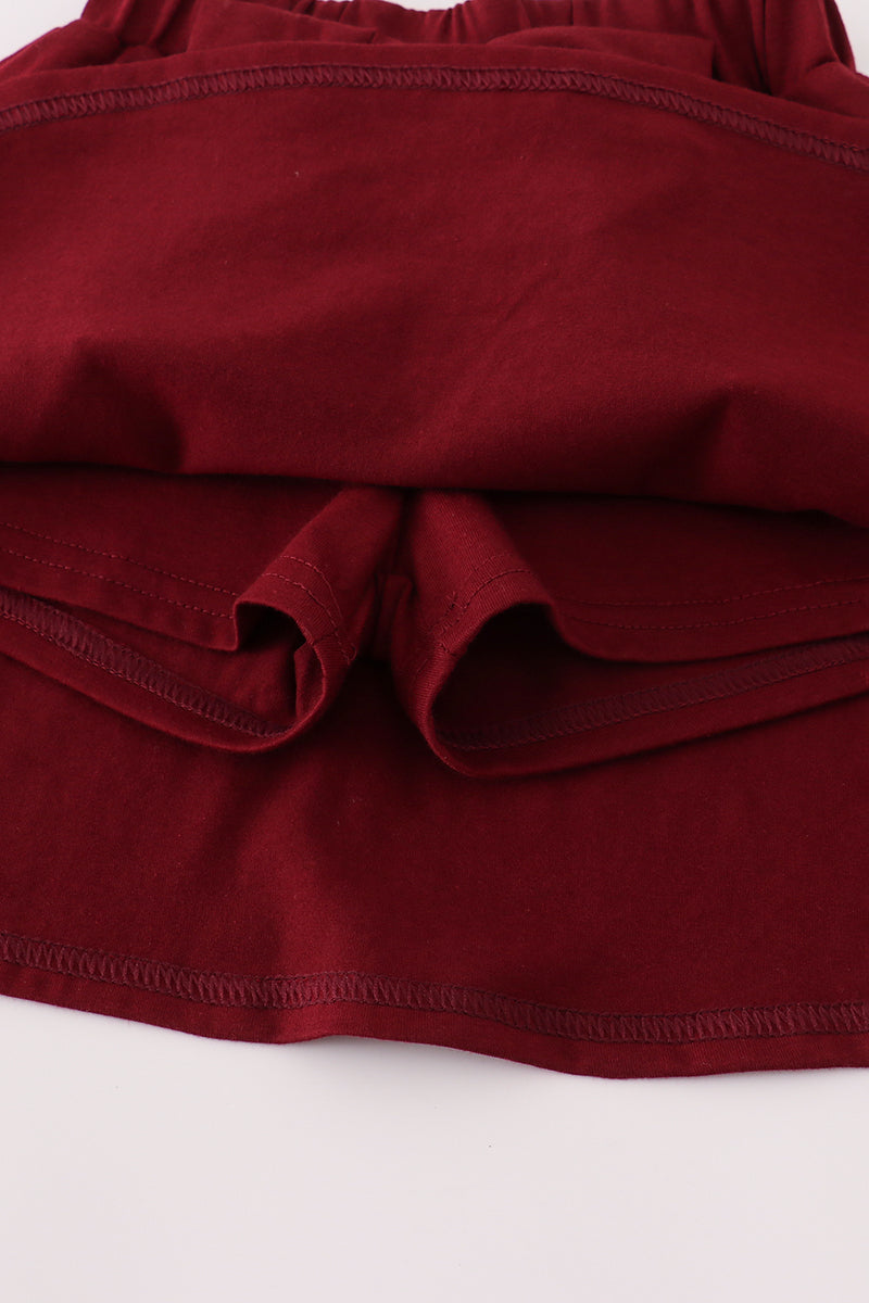 Maroon Mississippi embroidery bow skorts set - Aaria Tees Aaria Tees