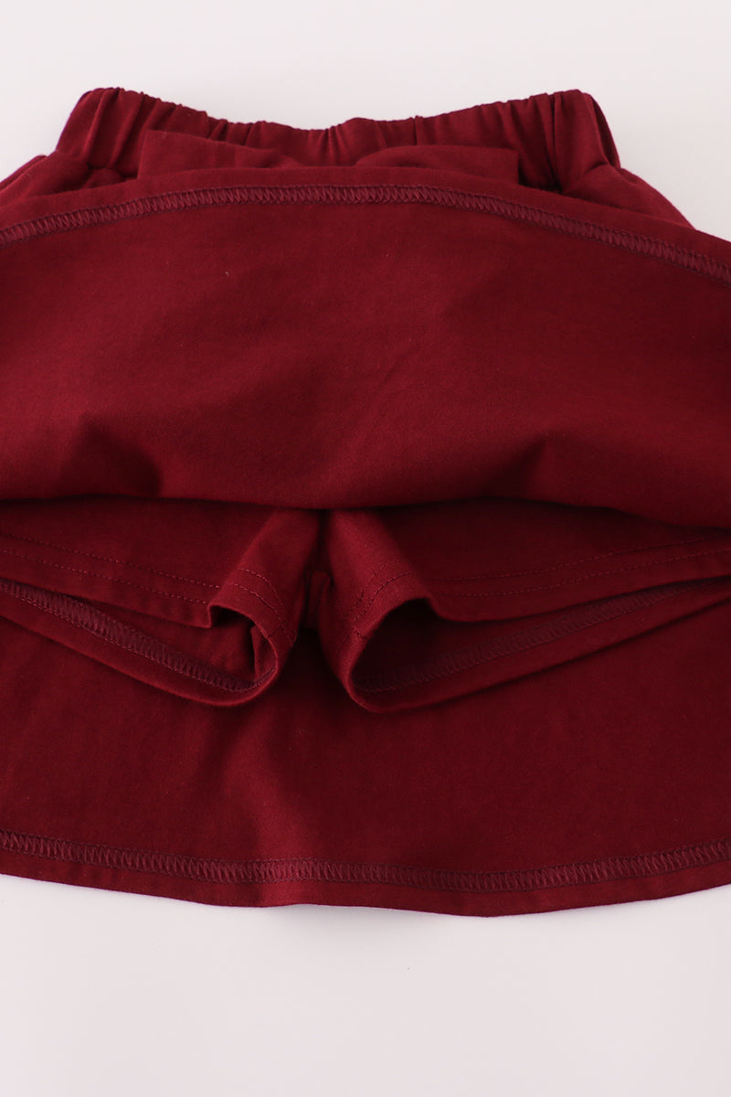 Maroon Mississippi embroidery bow skorts set - Aaria Tees Aaria Tees