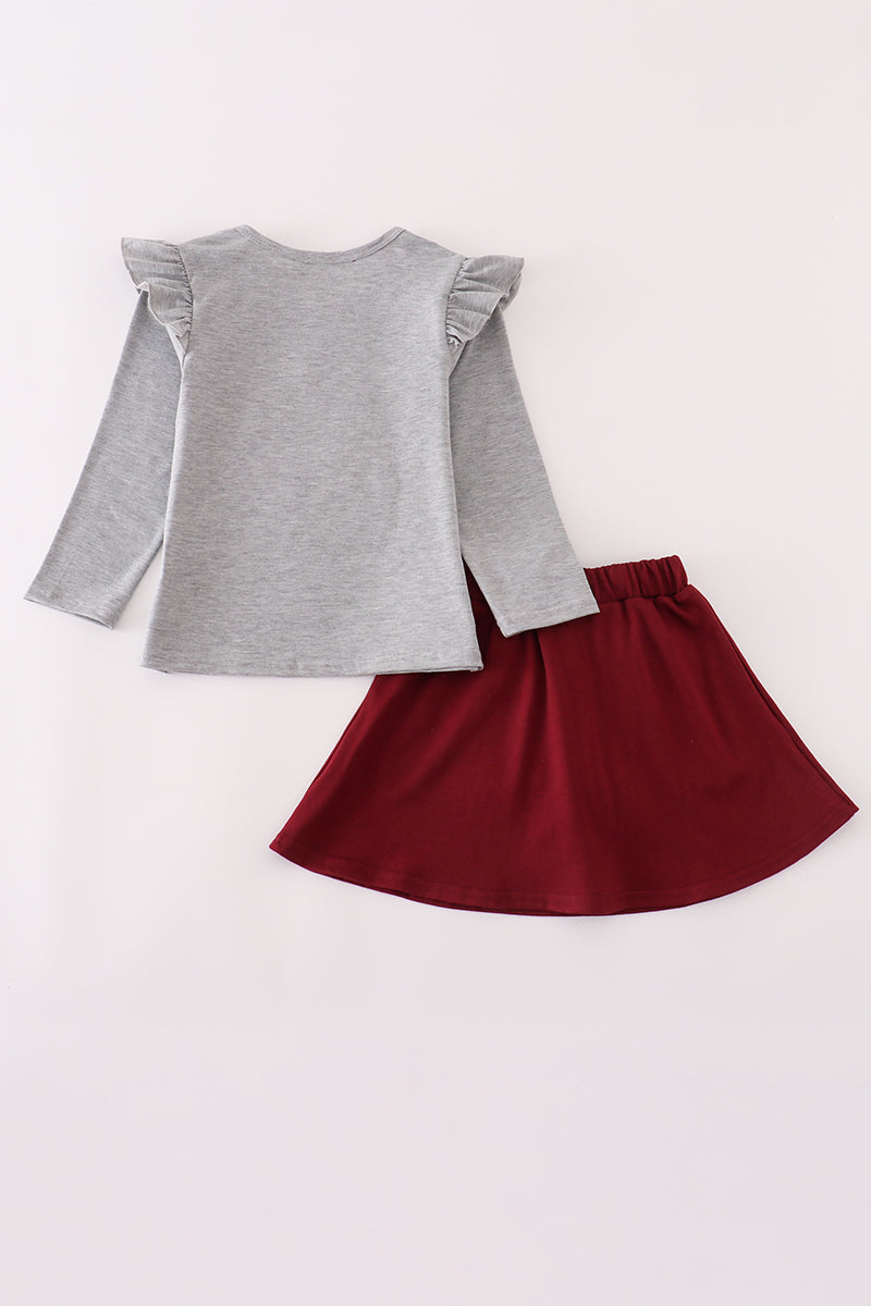 Maroon Mississippi embroidery bow skorts set - Aaria Tees Aaria Tees