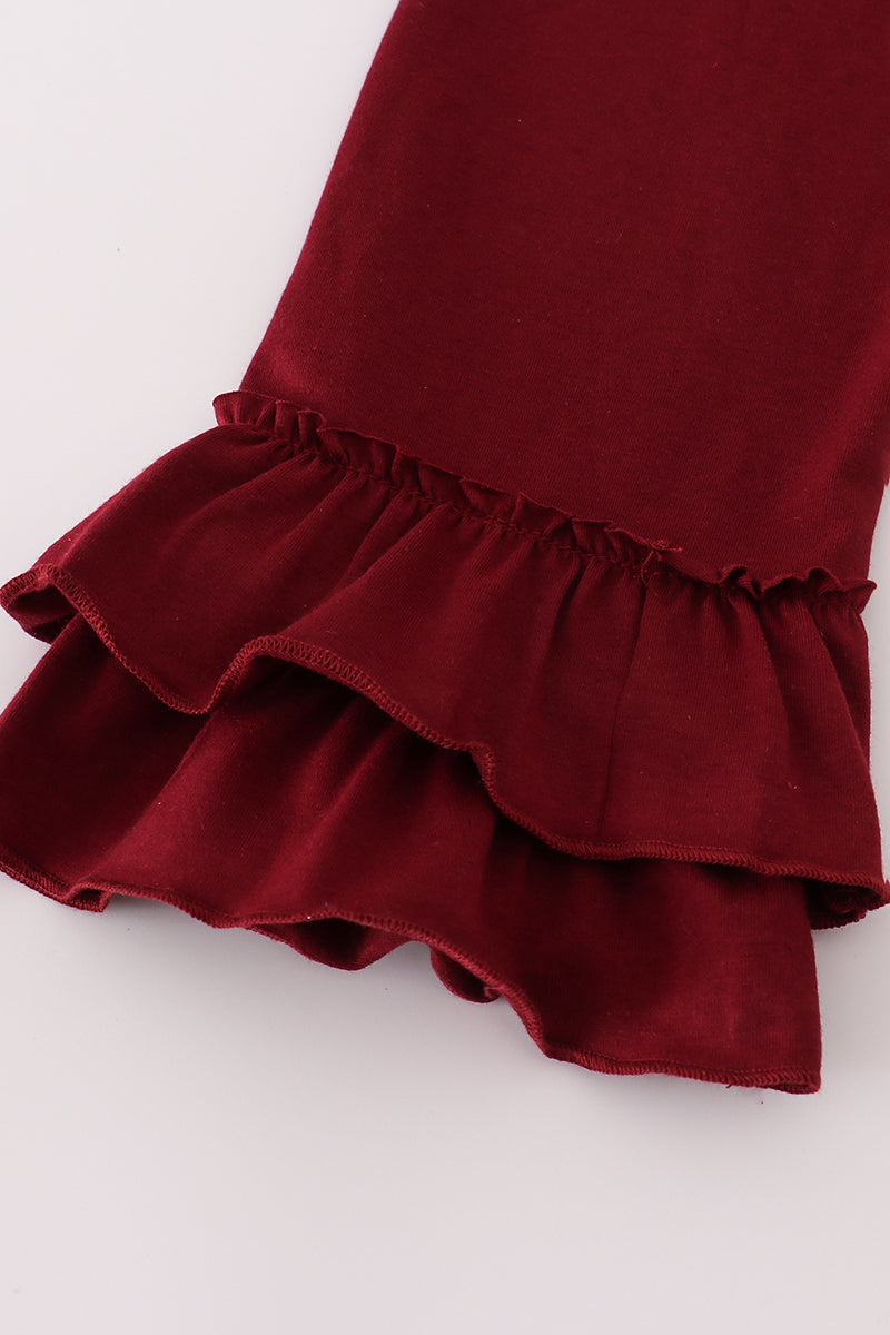 Maroon Mississippi embroidery ruffle pants set - Aaria Tees Aaria Tees