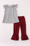 Maroon Mississippi embroidery ruffle pants set - Aaria Tees Aaria Tees