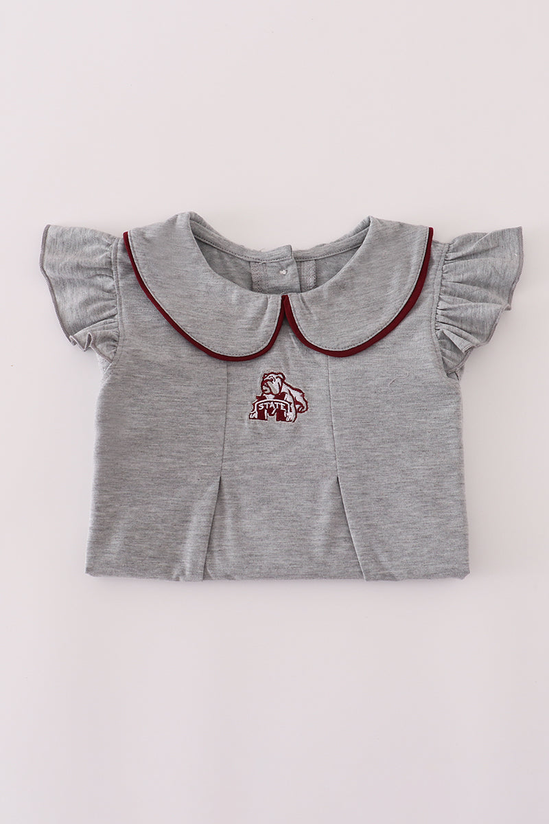 Maroon Mississippi embroidery ruffle pants set - Aaria Tees Aaria Tees