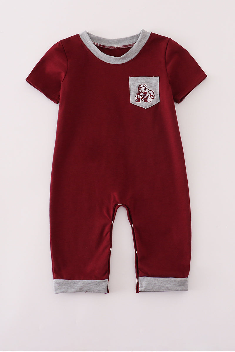 Maroon Mississippi embroidery romper - Aaria Tees