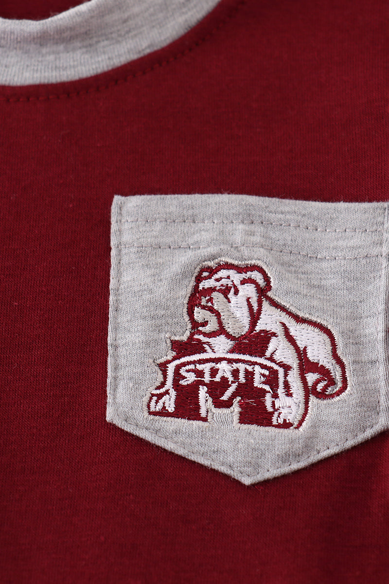 Maroon Mississippi embroidery romper - Aaria Tees Aaria Tees