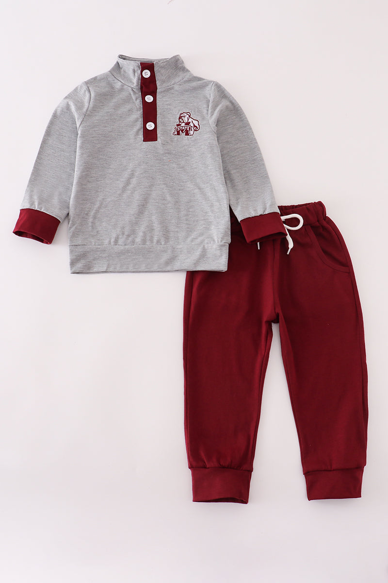 Maroon Mississippi embroidery pants set - Aaria Tees