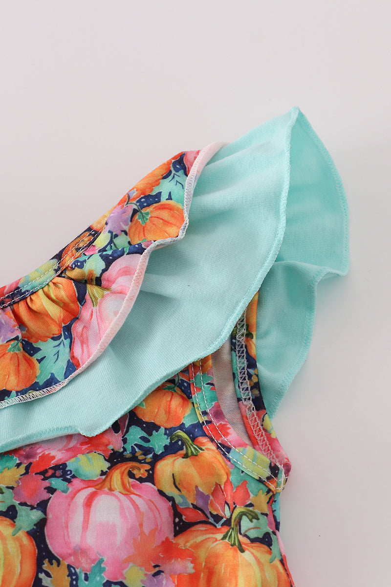 Pink pumpkin print ruffle bubble - Aaria Tees Aaria Tees