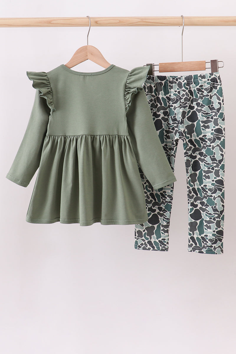 Camouflage fish embroidery ruffle pants set - Aaria Tees Aaria Tees