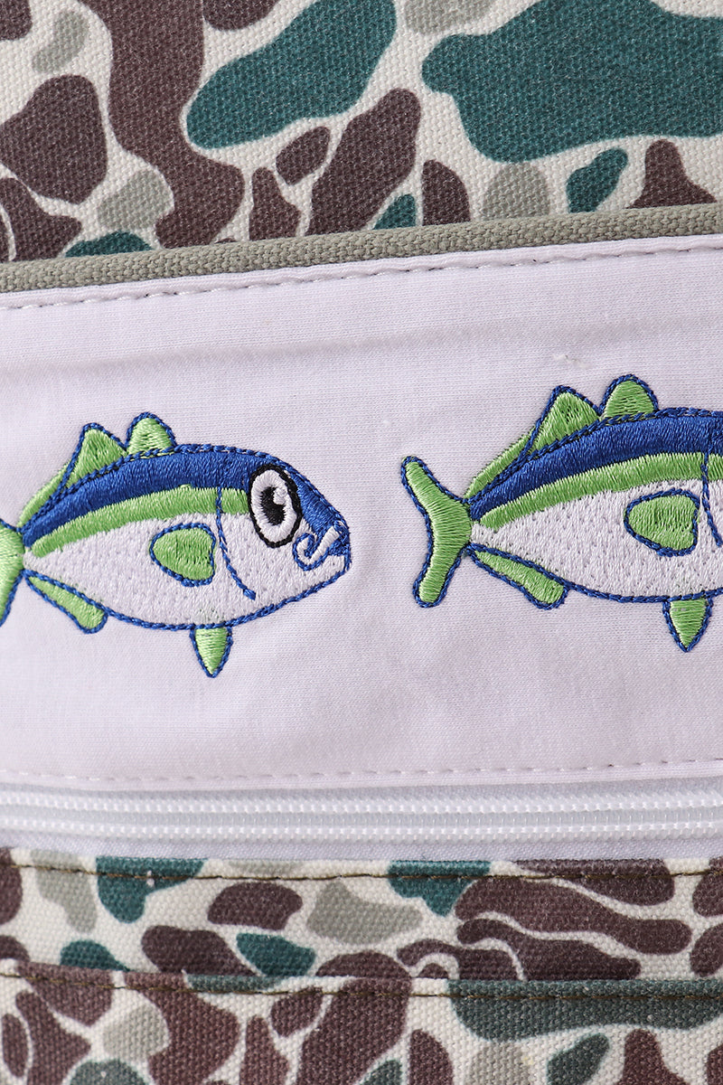 Camouflage fish embroidery canvas backpack - Aaria Tees Aaria Tees