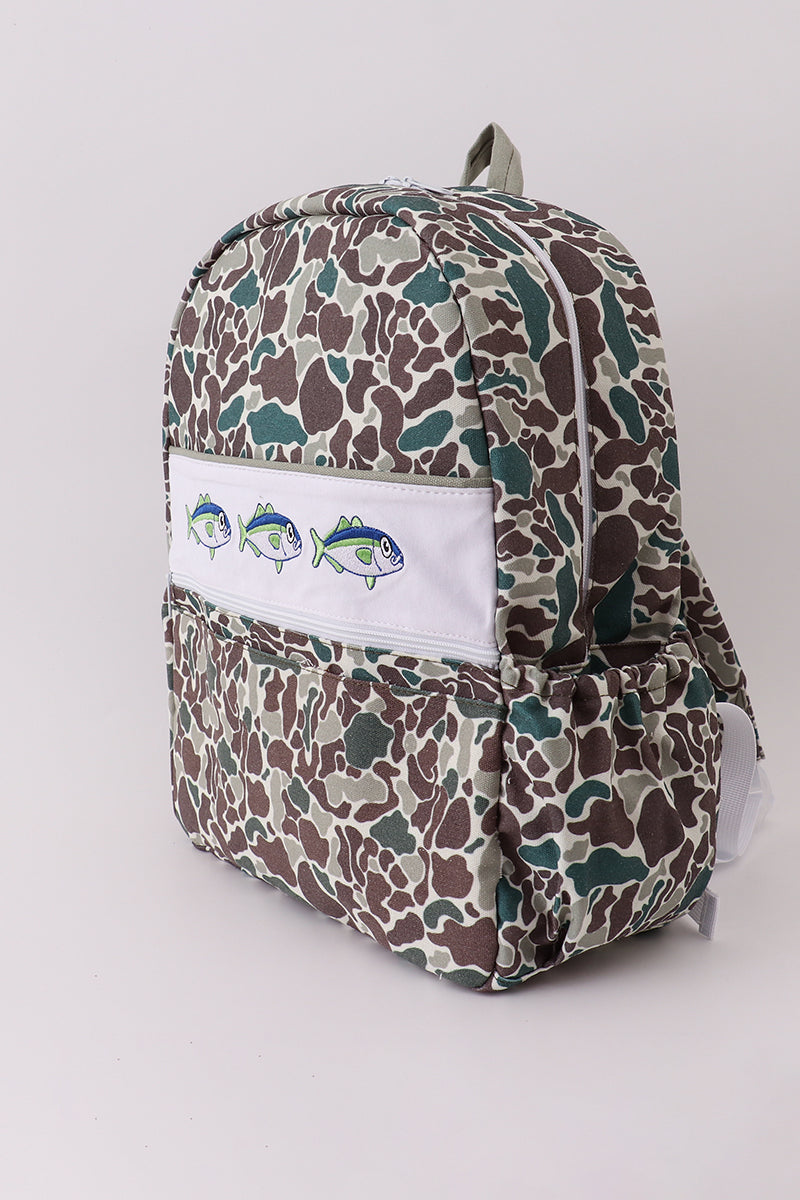 Camouflage fish embroidery canvas backpack - Aaria Tees Aaria Tees