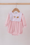 Pink plaid print turkey embroidery girl bubble - Aaria Tees Aaria Tees