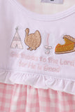 Pink plaid print turkey embroidery girl bubble - Aaria Tees Aaria Tees