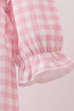 Pink plaid print turkey embroidery girl bubble - Aaria Tees Aaria Tees