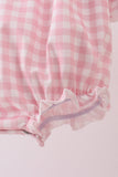 Pink plaid print turkey embroidery girl bubble - Aaria Tees Aaria Tees