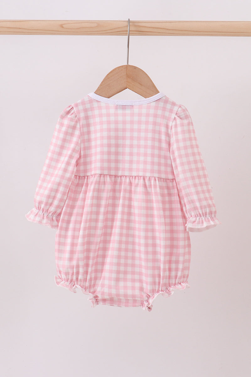 Pink plaid print turkey embroidery girl bubble - Aaria Tees Aaria Tees