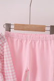 Pink plaid print turkey embroidery girl set - Aaria Tees Aaria Tees