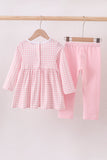 Pink plaid print turkey embroidery girl set - Aaria Tees Aaria Tees
