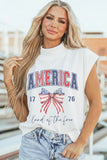 White Patriotic Slogan America Flag Print Mock Neck Tee Aaria Tees