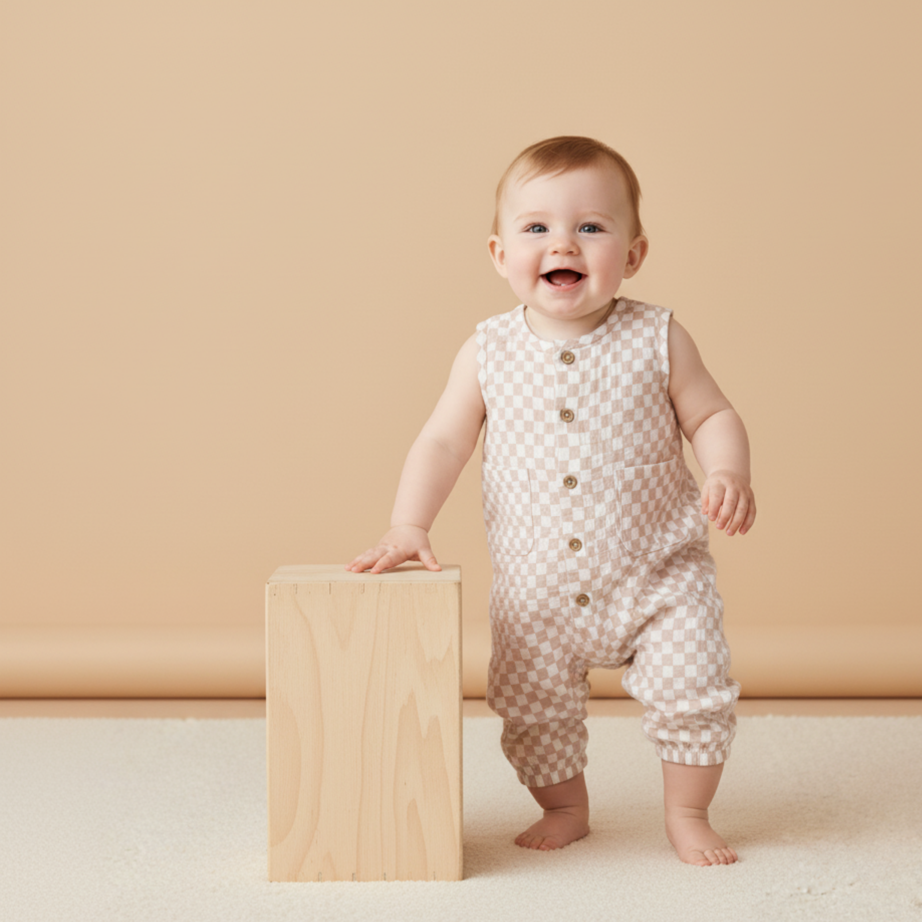 Organic Buttoned Jumpsuit - Brick Checks - Aaria Tees Aaria Tees