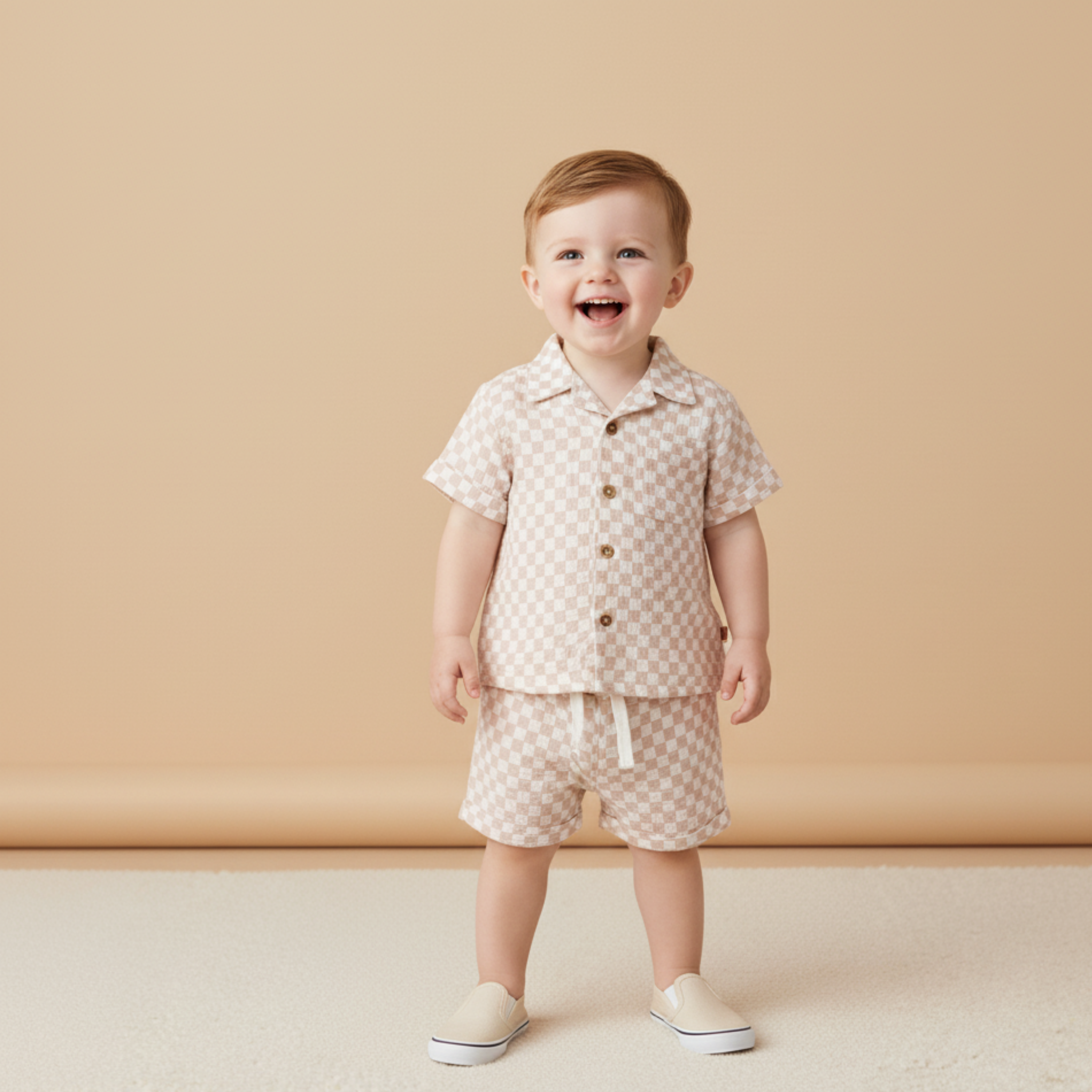 Organic Shirt & Shorts Set - Brick Checks - Aaria Tees Aaria Tees