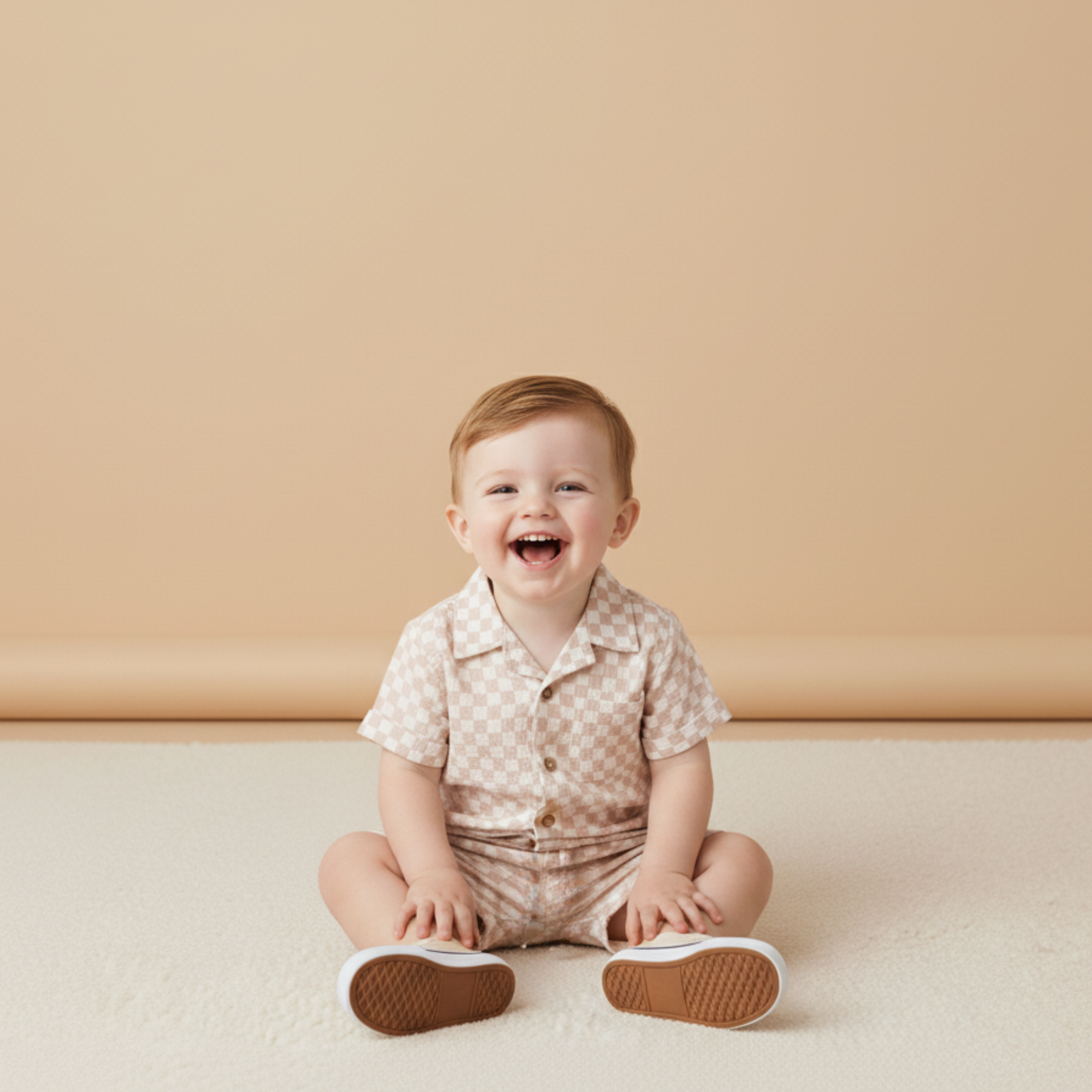 Organic Shirt & Shorts Set - Brick Checks - Aaria Tees Aaria Tees