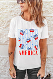 White Bow Cherry AMERICA Graphic Crewneck Patriotic T Shirt Aaria Tees