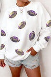White Game Day Sequin Rugby Pattern Baggy Sweatshirt - Aaria Tees Aaria Tees