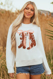 White Embroidered Bow Boots Graphic Drop Shoulder Sweater Aaria Tees