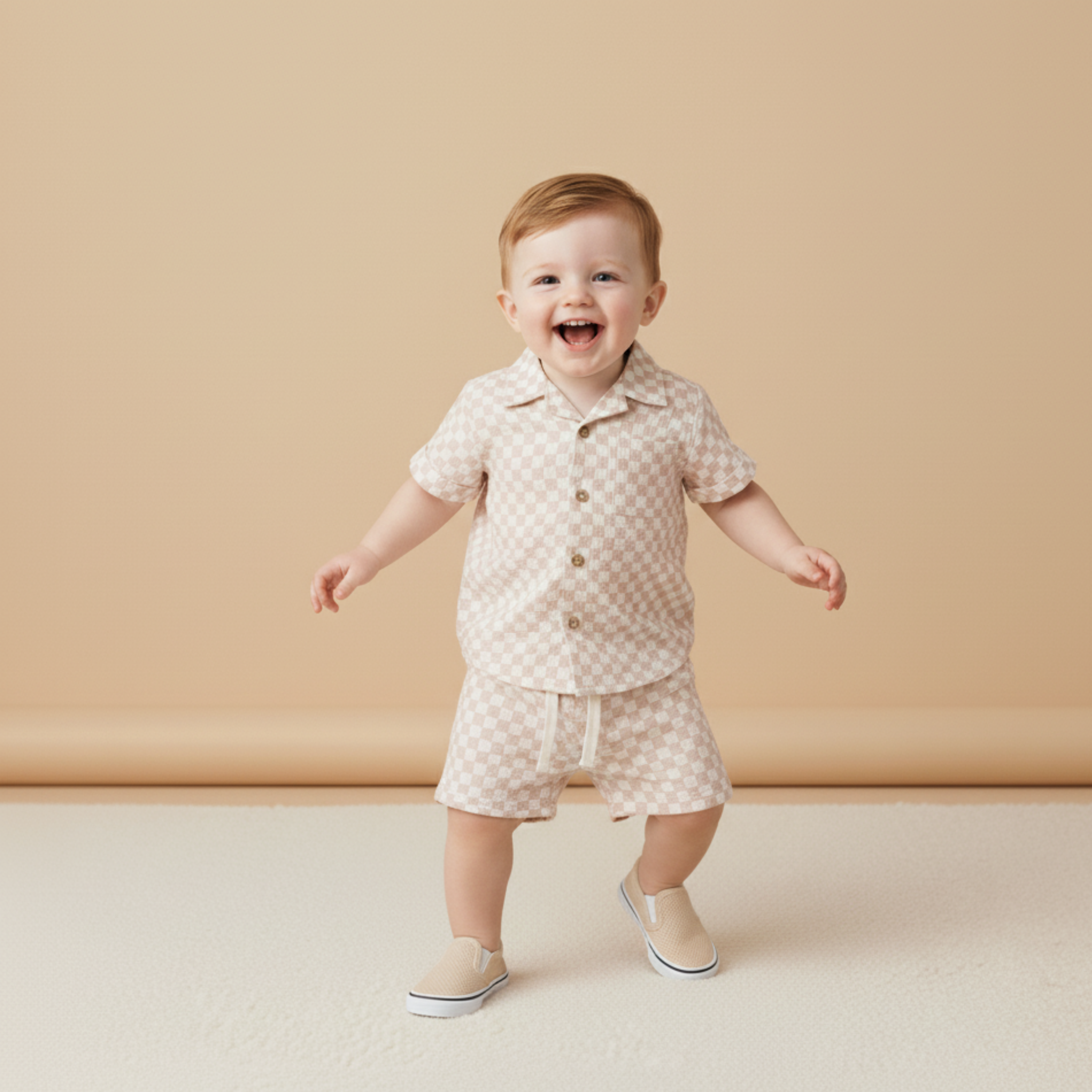 Organic Shirt & Shorts Set - Brick Checks - Aaria Tees Aaria Tees