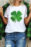 White Sequin Clover Patch Graphic St Patrick Fashion Tee - Aaria Tees Aaria Tees