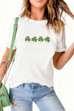 White Embroidered Clover St Patricks Fashion Graphic Tee - Aaria Tees Aaria Tees