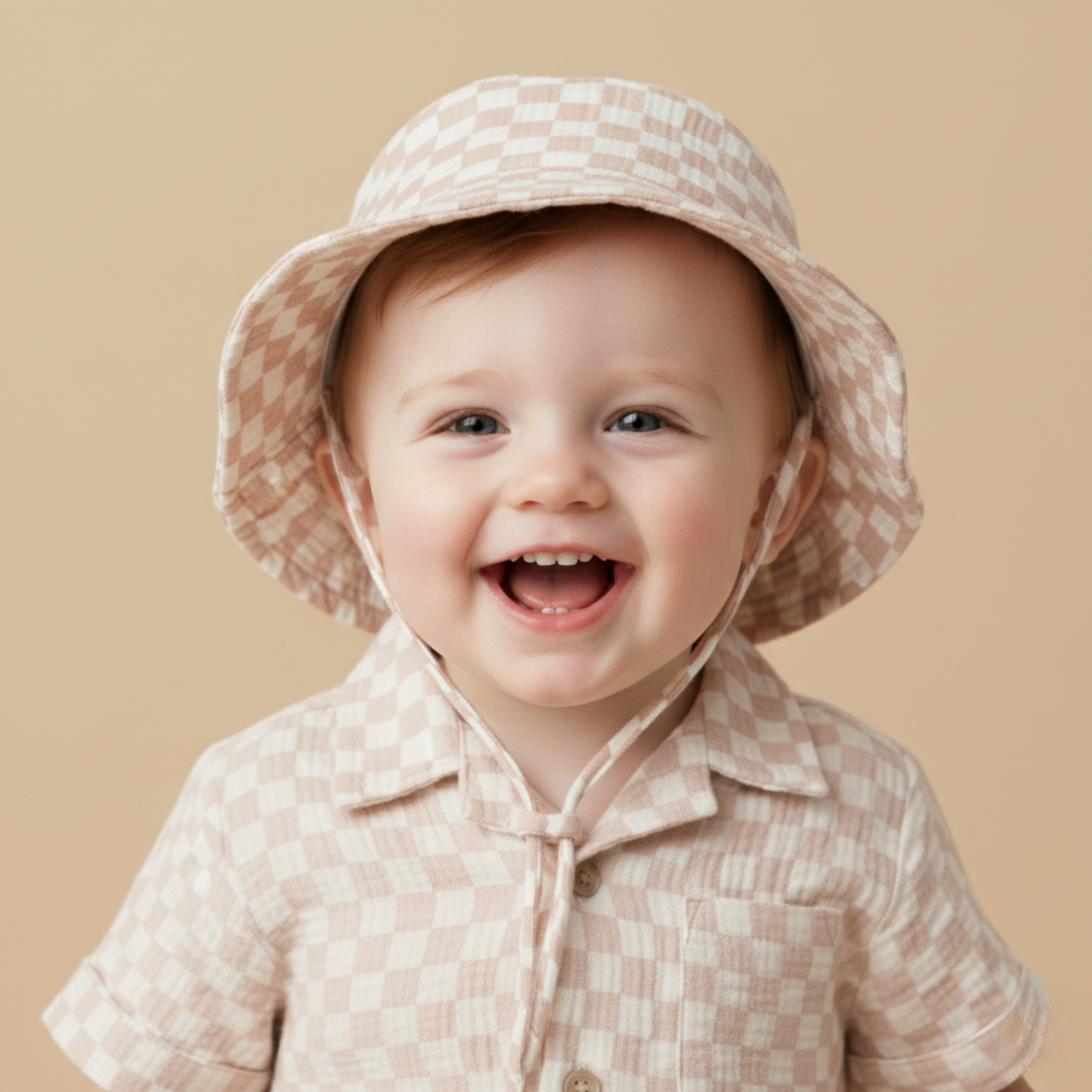 Organic Bucket Sun Hat - Brick Checks - Aaria Tees Aaria Tees