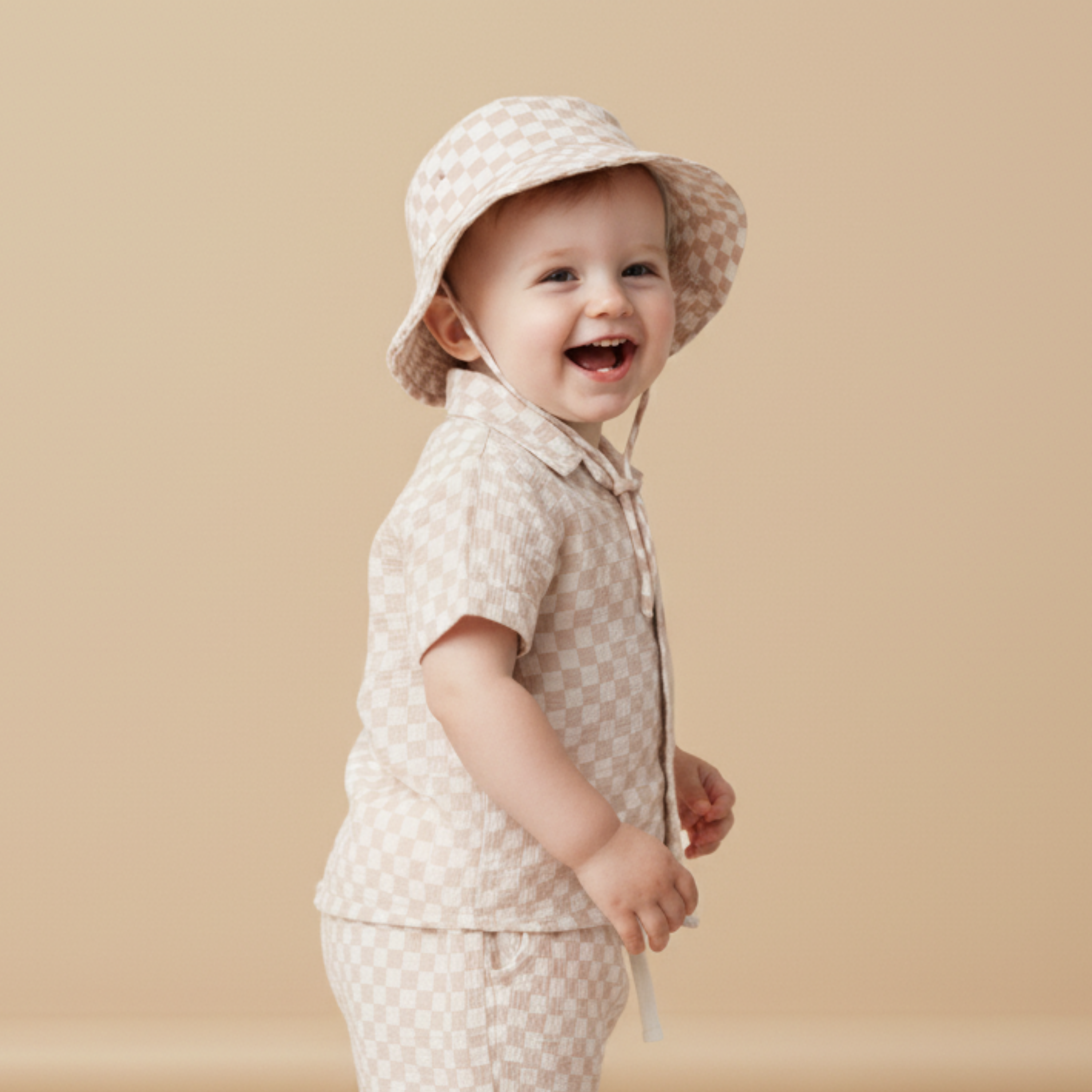 Organic Bucket Sun Hat - Brick Checks - Aaria Tees Aaria Tees
