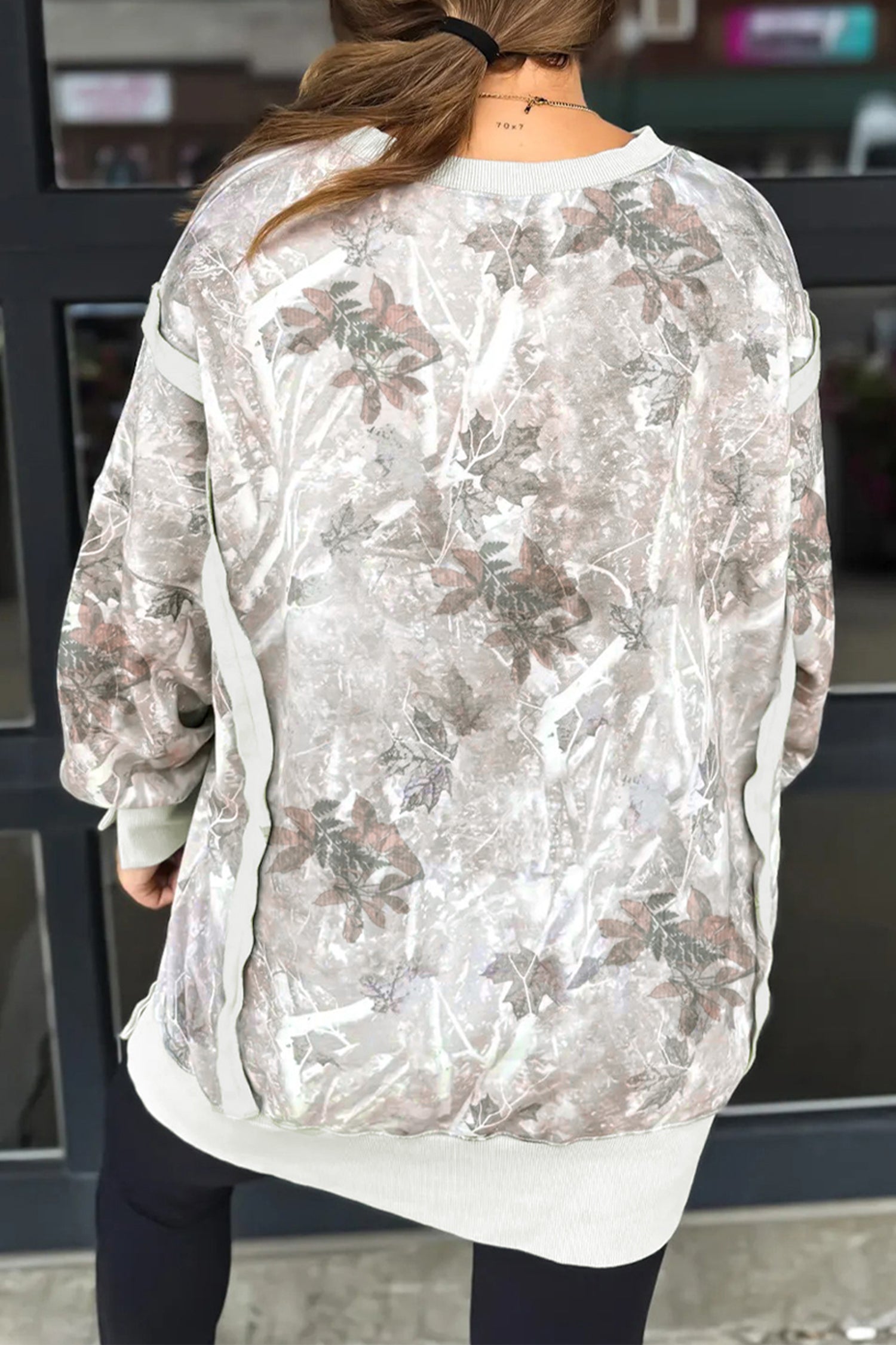 Gray KENTUCKY Raw Seam Detail Leafy Camouflage Baggy Sweatshirt - Aaria Tees Aaria Tees