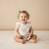 Organic Sleeveless Ruffle Bubble Romper - Blush Floral - Aaria Tees Aaria Tees