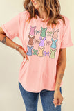 Pink Dotty Bunny Bow Printed Easter Day Fashion T Shirt Aaria Tees