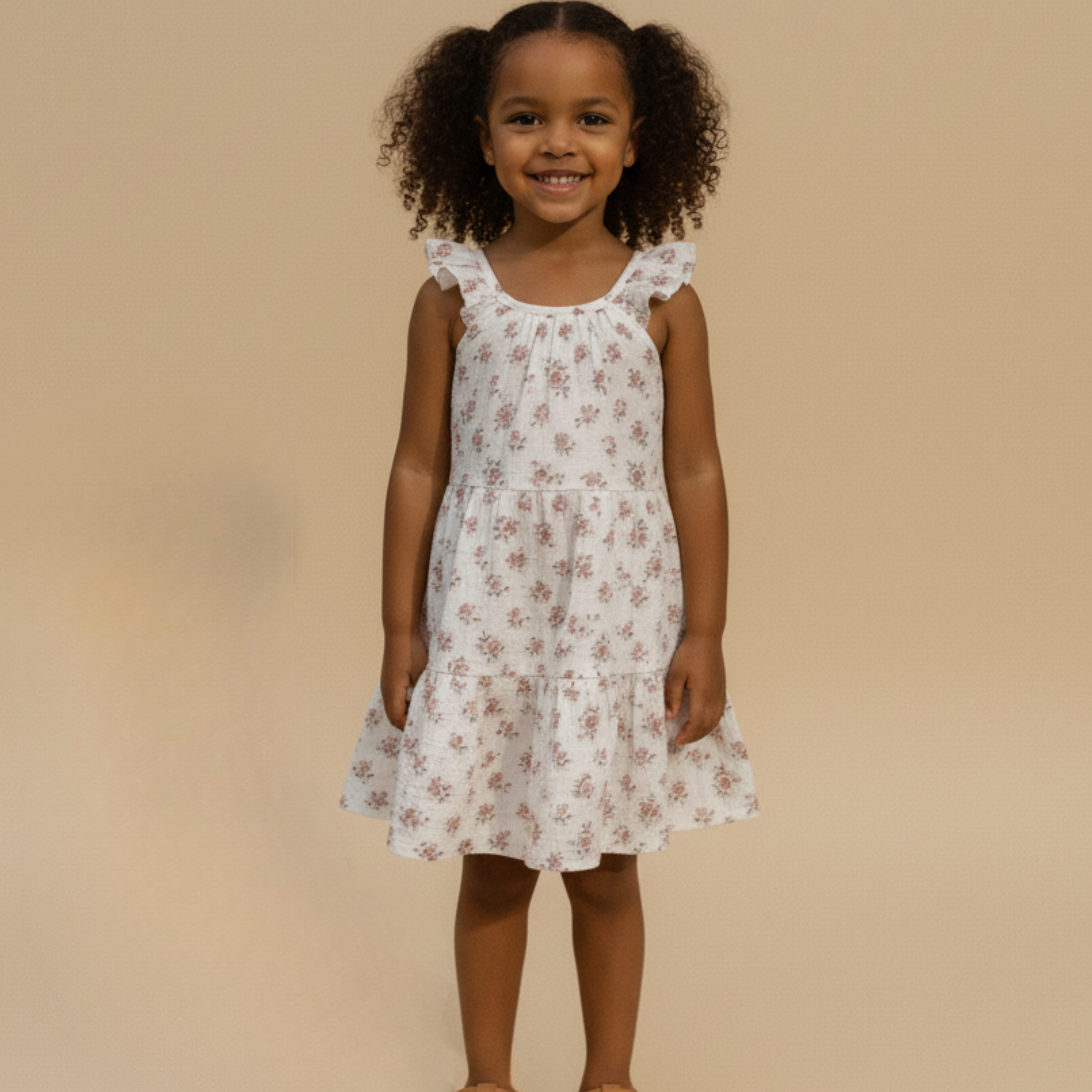 Organic Ruffle Tiered Dress - Blush Floral - Aaria Tees Aaria Tees