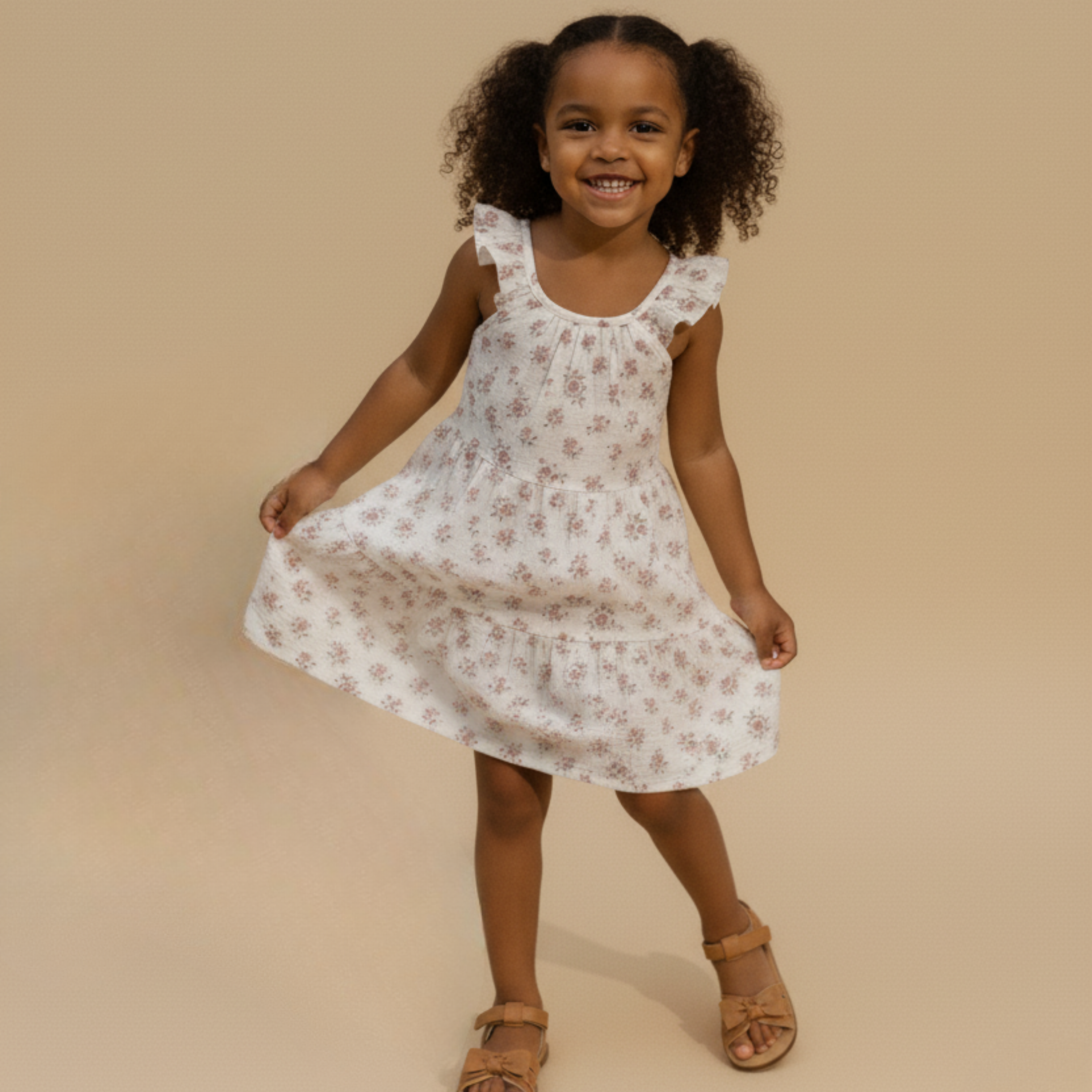 Organic Ruffle Tiered Dress - Blush Floral - Aaria Tees Aaria Tees