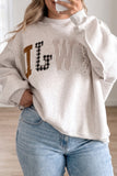 Gray WWJD Mix Pattern Letter Graphic Exposed Seam Loose Plus Size Sweatshirt Aaria Tees