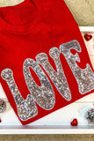 Red Sequined LOVE Letter Valentines T-shirt Aaria Tees