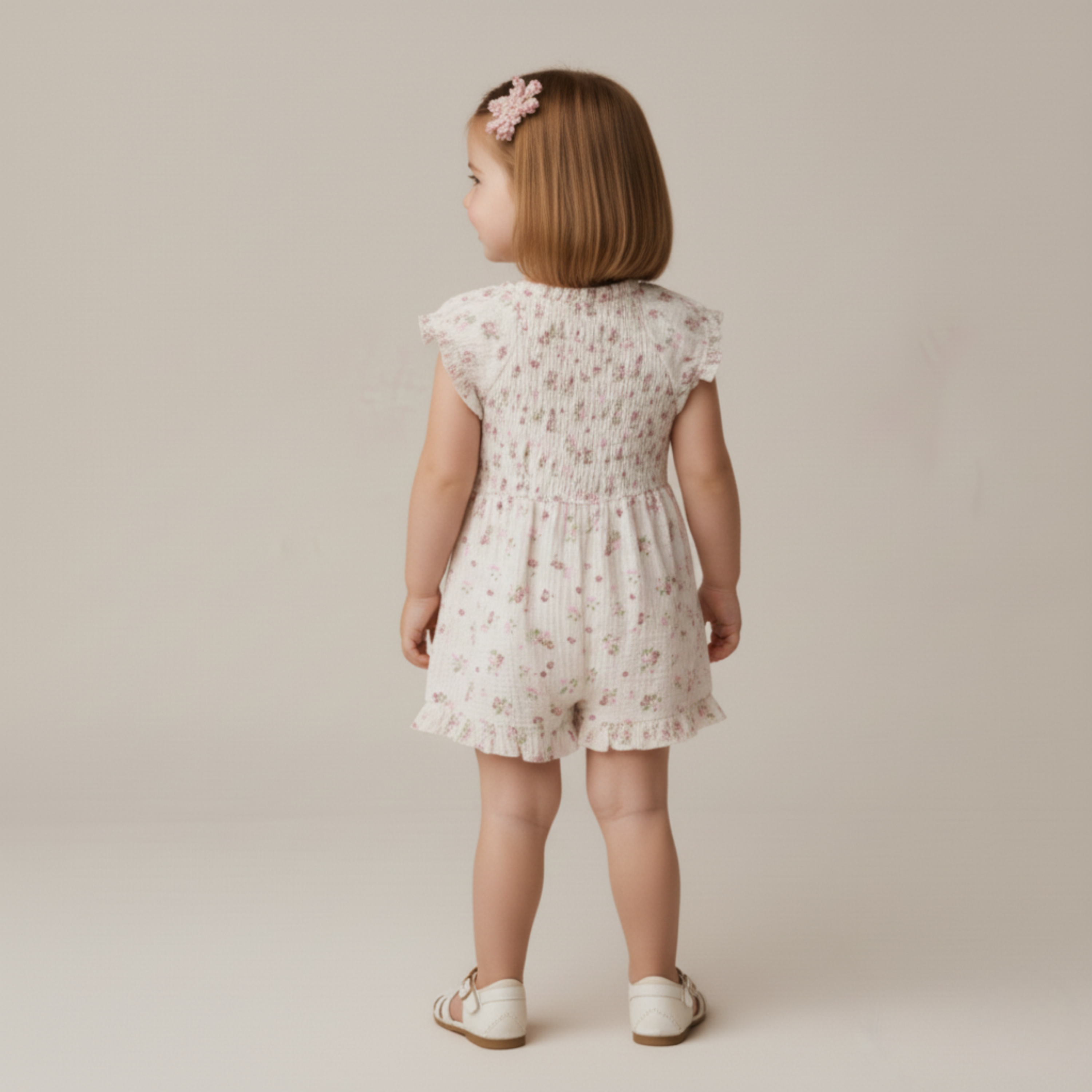 Organic Smocked Jumpsuit - Blush Floral - Aaria Tees Aaria Tees